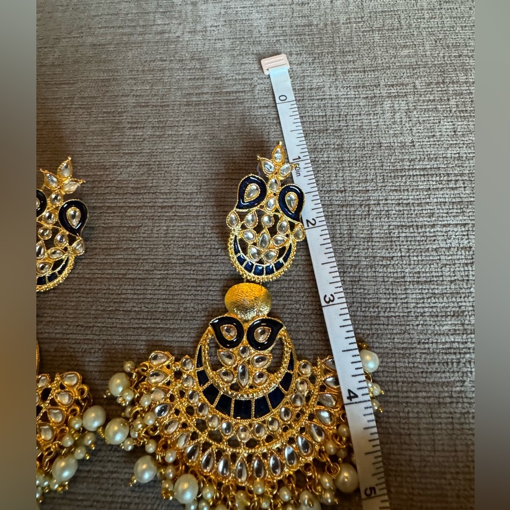 PEARL DROP MENA KARI INDIAN EARRINGS - Picture 3 of 5